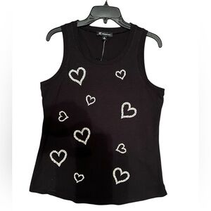 INC sleeveless beaded heart top new w tags black with silver hearts, 100% cotton